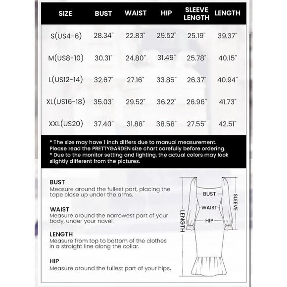 NEW PRETTYGARDEN Square Neck Ruffle Mermaid Smocked Dress M - Picture 5 of 6